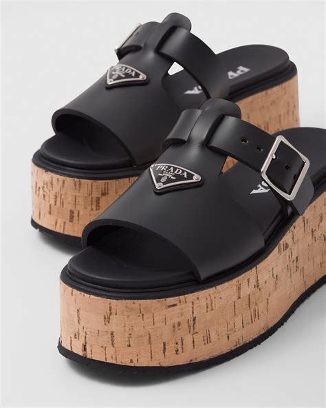 prada platform wedge sandals|prada slide sandals kitten heel.